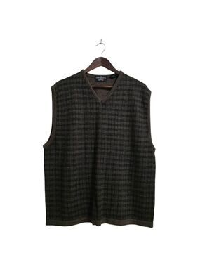 The Italian Sweater Co Glend Plaid Brown Wool Blend Sweater Vest Sz XL